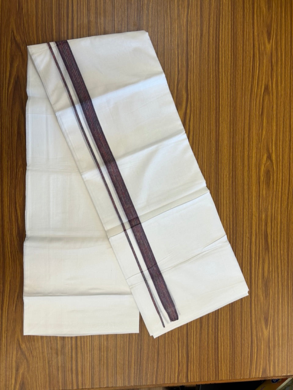 20% Discount ! Kaitharikada Balaramapuram 100% Cotton Pure White Rainbow Double Mundu/Dothi - 100x80 - 0.75 inch Dark Purple & Multi colour Kara 3.80 mtr (8 muzham) - 30 KK5299 THI