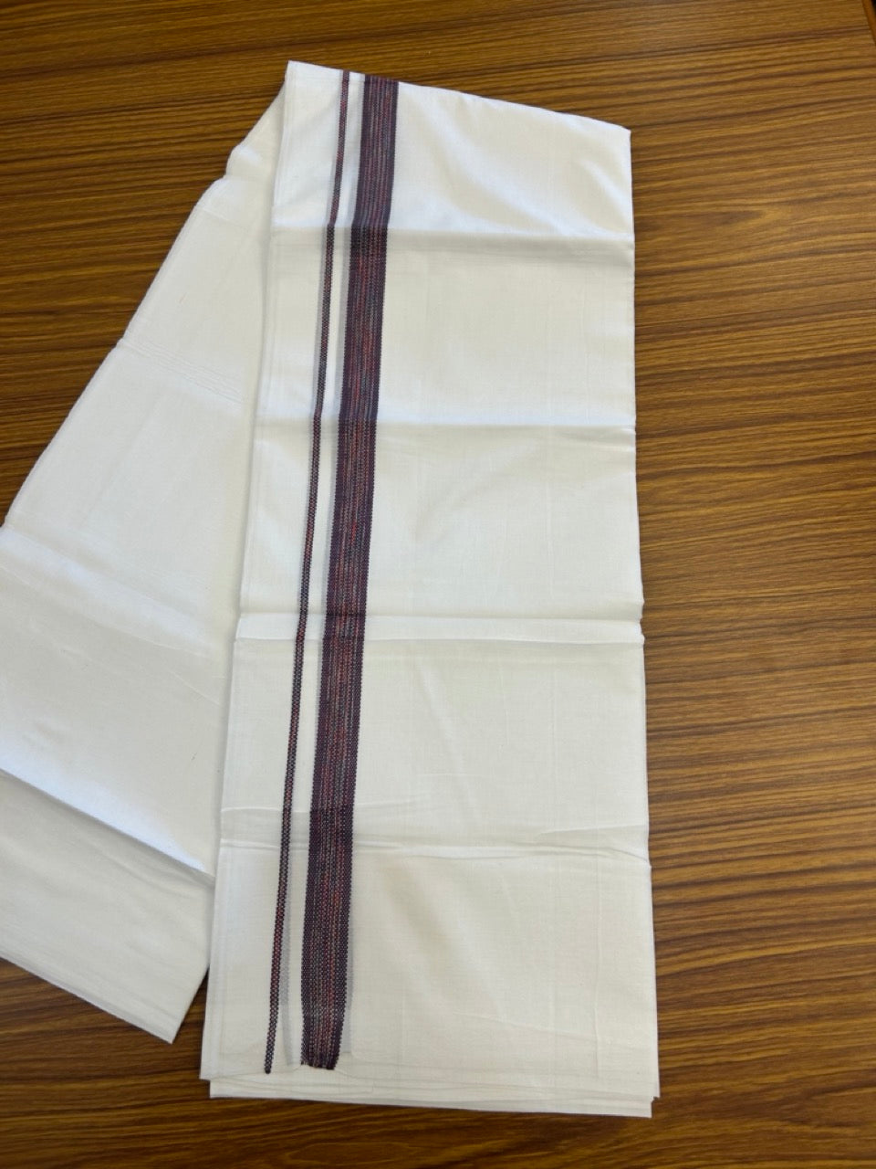 20% Discount ! Kaitharikada Balaramapuram 100% Cotton Pure White Rainbow Double Mundu/Dothi - 100x80 - 0.75 inch Dark Purple & Multi colour Kara 3.80 mtr (8 muzham) - 30 KK5299 THI