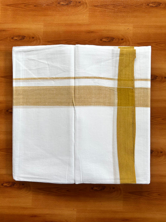 Double Pure White Mundu/Dhoti- 20% Discount ! Kaitharikada Balaramapuram 100% Pure Cotton - 100x80 - 1.25 Inch Yellow Shaded Kara 3.90 mtr (8 muzham) - 42 KK5444 VIN