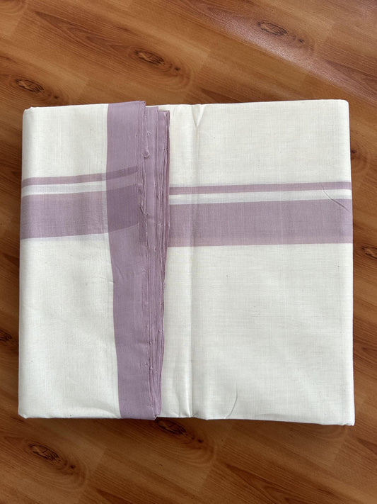 Double Off White (Unbleached) Mundu/Dhoti- 25% Discount! KaithariKada Handloom Millpaav - Kerala Handloom - Cotton - 80x90 - 1.25 inch Light Onion Pink Mulloth Kara 4 meter (8.5 Muzham) - 2 KK5396 RAM