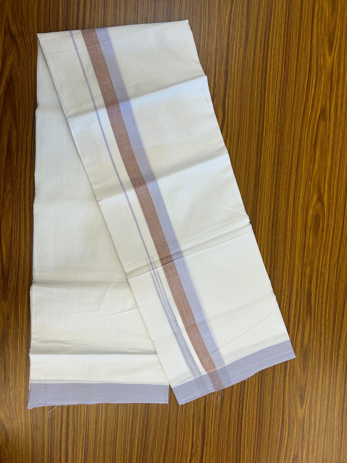 20% Discount ! Kaitharikada Balaramapuram 100% Pure Cotton Double Pure White Mundu/Dhoti - 100x80 - 1.5 inch Light Lavender & Red Shaded Stripes Chutty 3.90 mtr (8 muzham) - 99 KK5361 PMC