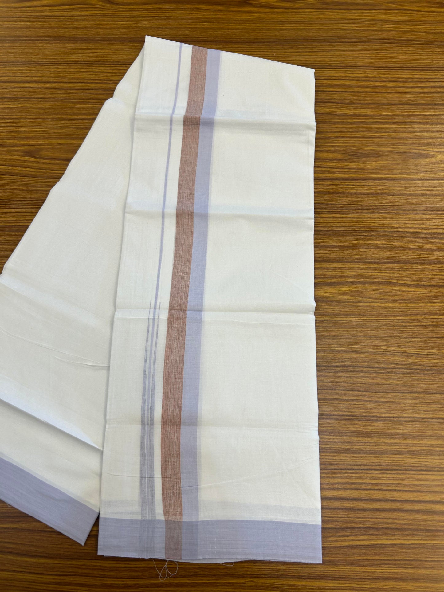 20% Discount ! Kaitharikada Balaramapuram 100% Pure Cotton Double Pure White Mundu/Dhoti - 100x80 - 1.5 inch Light Lavender & Red Shaded Stripes Chutty 3.90 mtr (8 muzham) - 99 KK5361 PMC