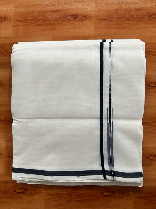 Double Off White (Unbleached) Mundu/Dhoti - 25% Discount!! KaithariKada Handloom Unakkupaav - Kerala Handloom - 100% Pure Cotton - 80x90 - 0.5 inch Black Chutty Kara 4 meter (8.5 muzham) - 16 KK5449 YAR