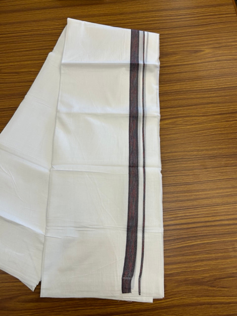 20% Discount ! Kaitharikada Balaramapuram 100% Cotton Pure White Rainbow Double Mundu/Dothi - 100x80 - 0.75 inch Brown & Multi colour Kara 3.80 mtr (8 muzham) - 32 KK5299 THI