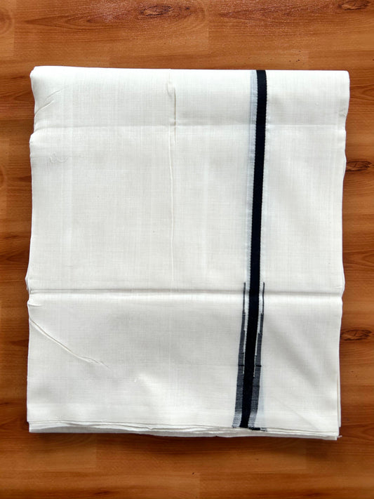 Double Off White (Unbleached) Mundu/Dhoti - 25% Discount!! KaithariKada Handloom Unakkupaav - Kerala Handloom - 100% Pure Cotton - 80x90 - 0.5 inch Black Chutty Kara 4 meter (8.5 muzham) - 17 KK5449 YAR