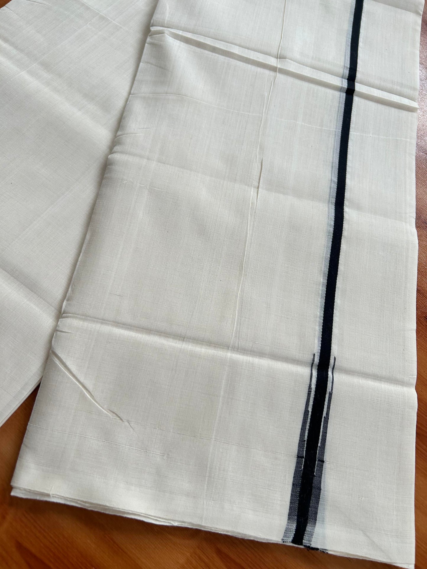 Double Off White (Unbleached) Mundu/Dhoti - 25% Discount!! KaithariKada Handloom Unakkupaav - Kerala Handloom - 100% Pure Cotton - 80x90 - 0.5 inch Black Chutty Kara 4 meter (8.5 muzham) - 17 KK5449 YAR