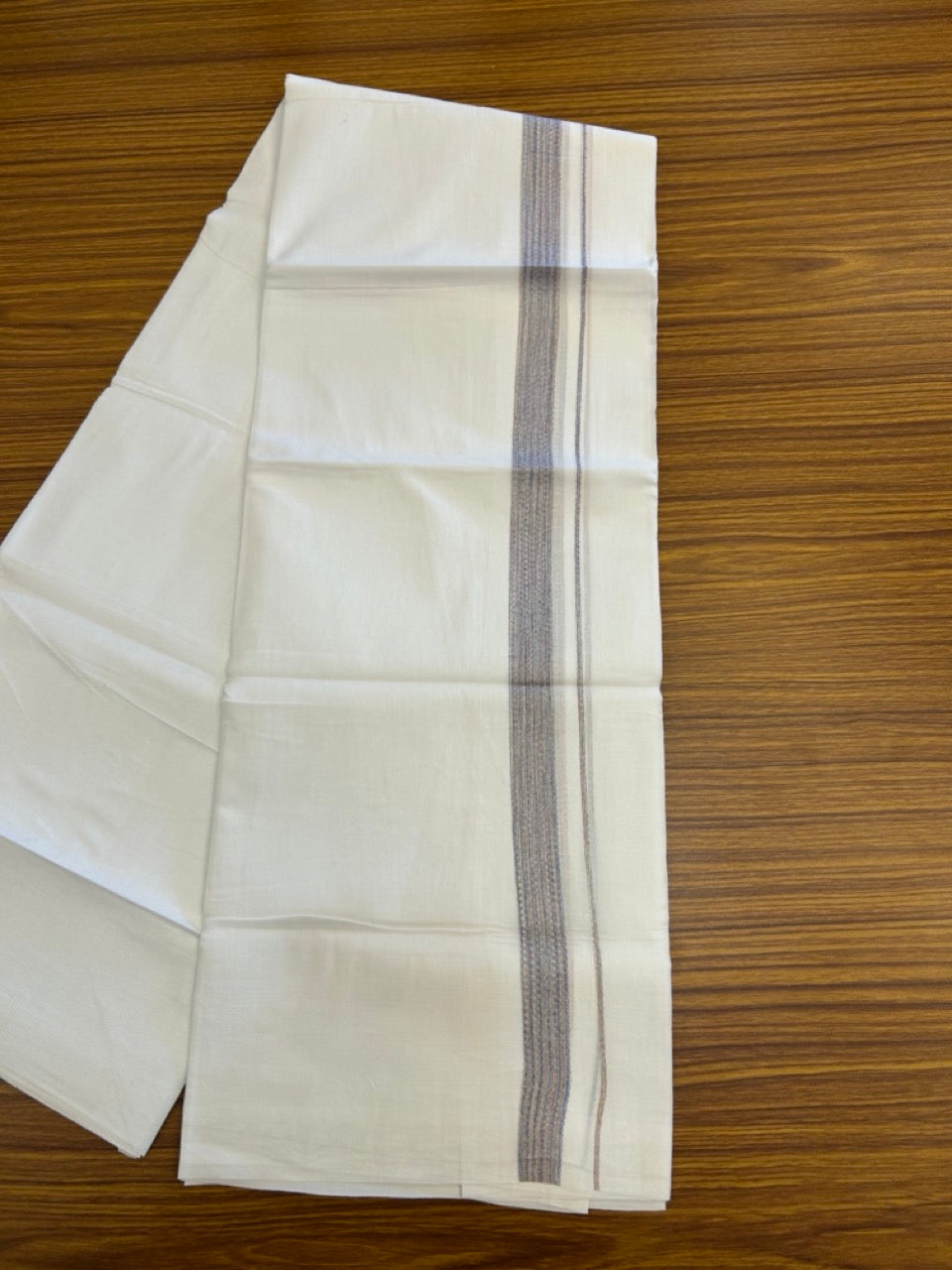 20% Discount ! Kaitharikada Balaramapuram 100% Cotton Pure White Rainbow Double Mundu/Dothi - 100x80 - 0.75 inch Blue & Multi colour Kara 3.80 mtr (8 muzham) - 35 KK5299 THI