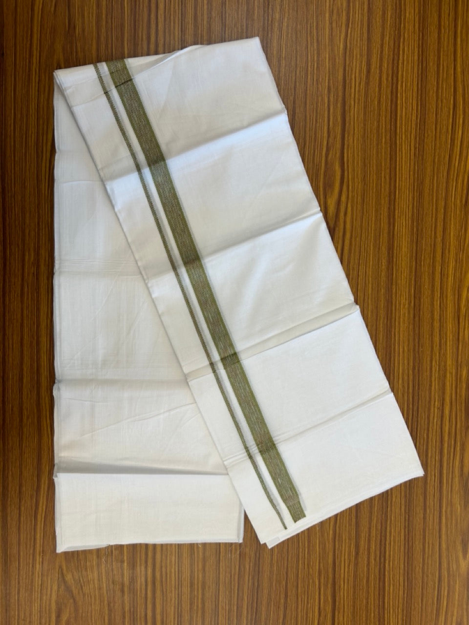 20% Discount ! Kaitharikada Balaramapuram 100% Cotton Pure White Rainbow Double Mundu/Dothi - 100x80 - 0.75 inch Light Green & Multi colour Kara 3.80 mtr (8 muzham) - 38 KK5299 THI