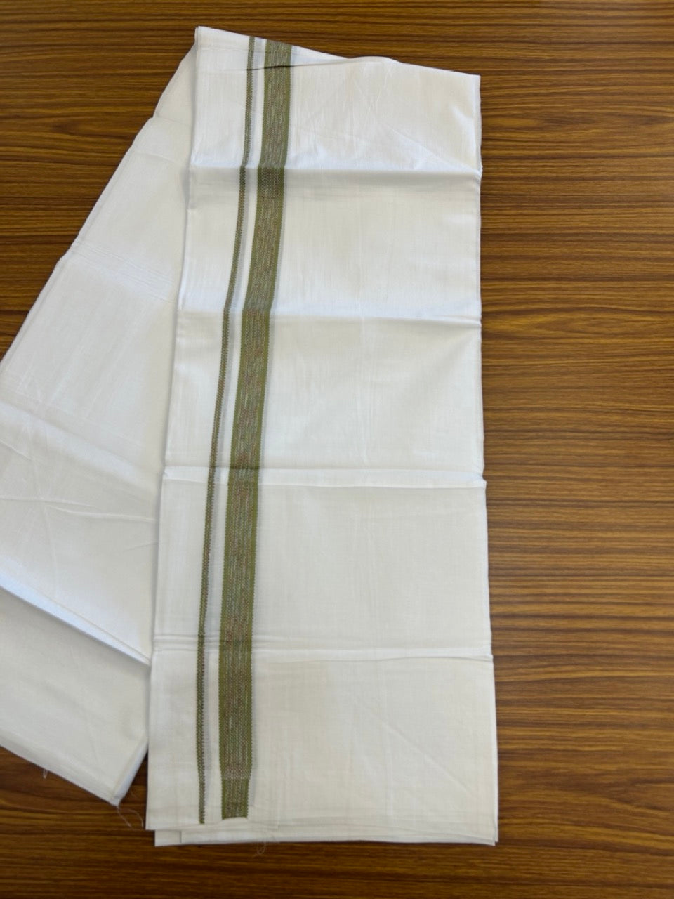20% Discount ! Kaitharikada Balaramapuram 100% Cotton Pure White Rainbow Double Mundu/Dothi - 100x80 - 0.75 inch Light Green & Multi colour Kara 3.80 mtr (8 muzham) - 38 KK5299 THI