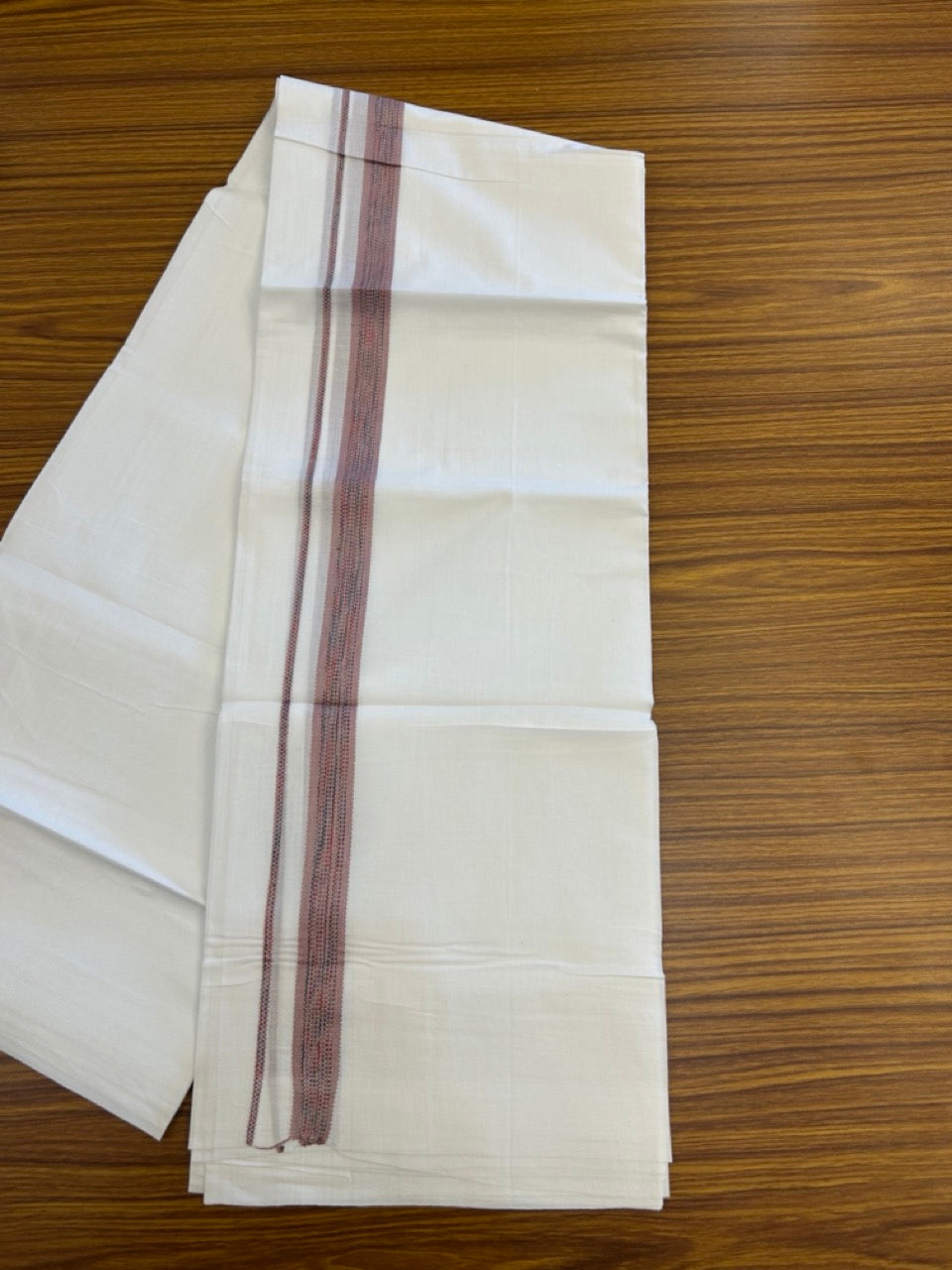 20% Discount ! Kaitharikada Balaramapuram 100% Cotton Pure White Rainbow Double Mundu/Dothi - 100x80 - 0.75 inch Dusty Rose & Multi colour Kara 3.80 mtr (8 muzham) - 31 KK5299 THI