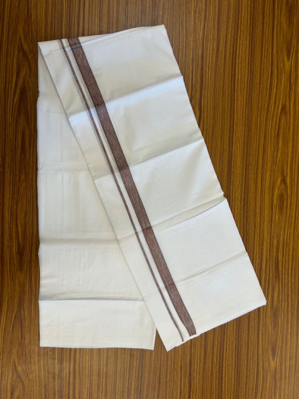20% Discount ! Kaitharikada Balaramapuram 100% Cotton Pure White Double Rainbow Mundu/Dothi - 100x80 - 0.75 inch Brown & Multi colour Kara 3.80 mtr (8 muzham) - 24 KK5299 THI