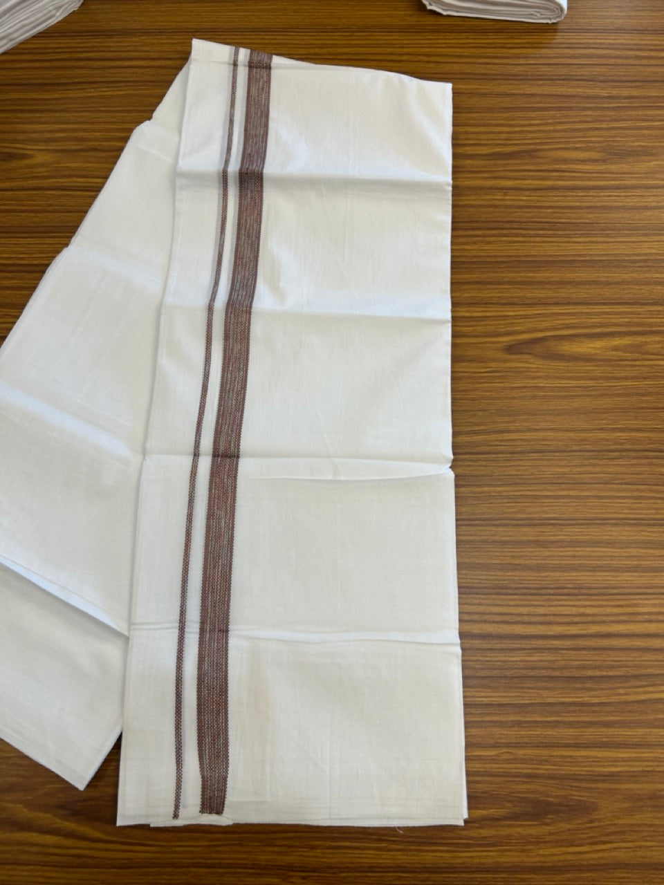 20% Discount ! Kaitharikada Balaramapuram 100% Cotton Pure White Double Rainbow Mundu/Dothi - 100x80 - 0.75 inch Brown & Multi colour Kara 3.80 mtr (8 muzham) - 24 KK5299 THI