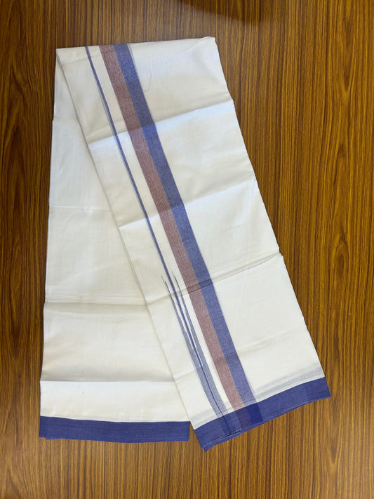 20% Discount ! Kaitharikada Balaramapuram 100% Pure Cotton Double Pure White Mundu/Dhoti - 100x80 - 1.5 inch Blue & Maroon Shaded Stripes Chutty 3.90 mtr (8 muzham) - 98 KK5361 PMC