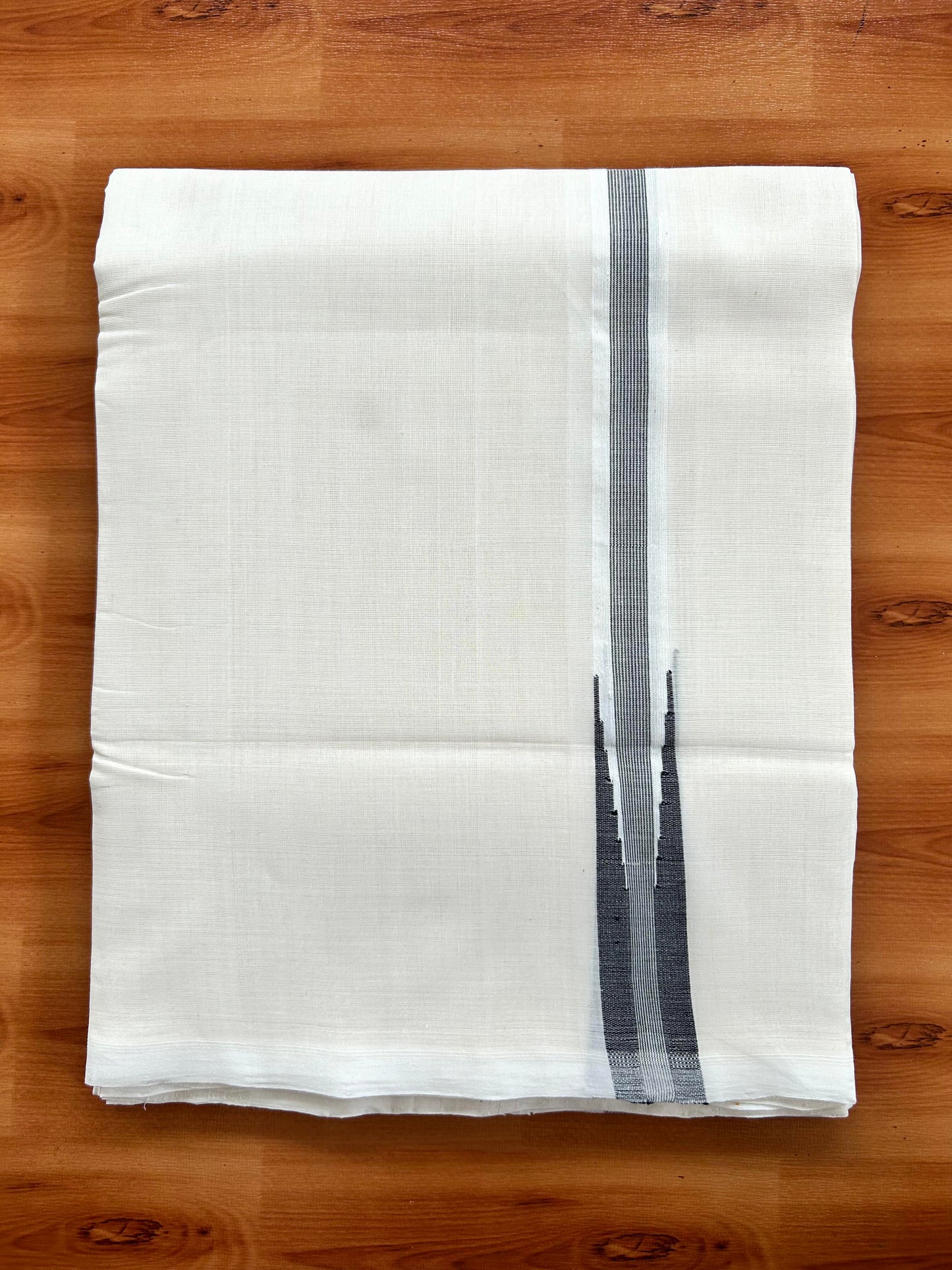 Double Off White (Unbleached) Mundu/Dhoti - 25% Discount!! KaithariKada Handloom Unakkupaav - Kerala Handloom - 100% Pure Cotton - 80x90 - 0.5 inch Black Shaded Striped Chutty Kara 4 meter (8.5 muzham) - 18 KK5449 YAR