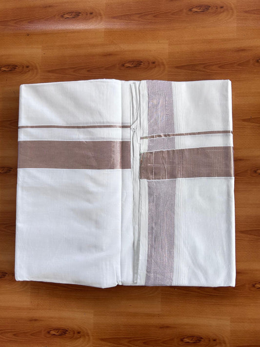 Pure White Double Mundu/Dothi - 20% Discount ! Kaitharikada Balaramapuram 100% Cotton - 100x80 - 1.5 inch Rose Pink Kasav Kara 3.90 m (8 muzham) - 11 KK5513 MC