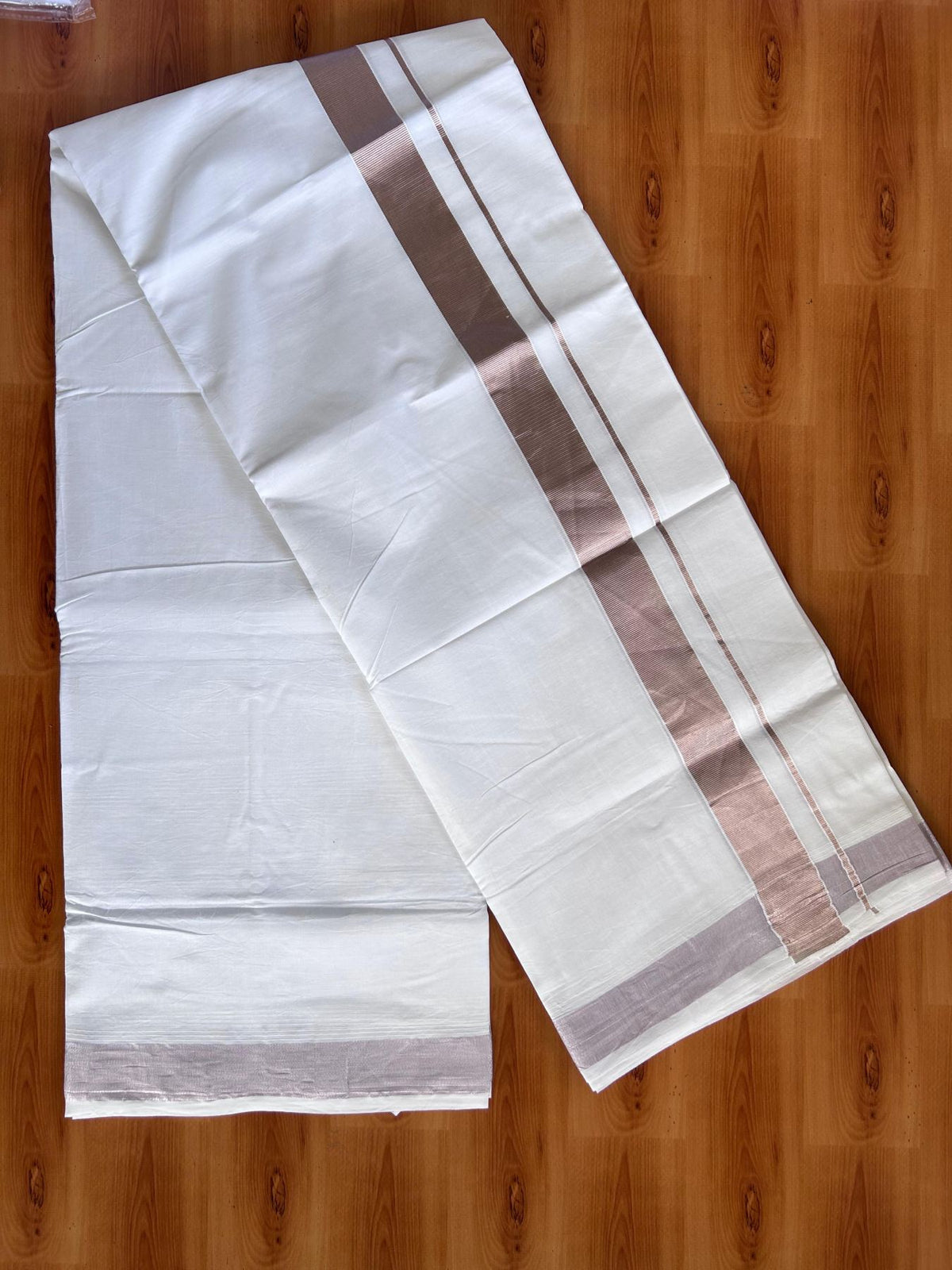 Pure White Double Mundu/Dothi - 20% Discount ! Kaitharikada Balaramapuram 100% Cotton - 100x80 - 1.5 inch Rose Pink Kasav Kara 3.90 m (8 muzham) - 11 KK5513 MC