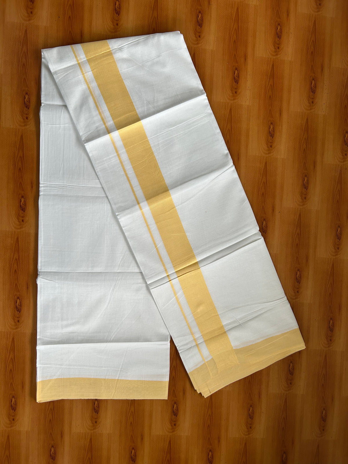 Pure White Double Mundu/Dhoti - 20% Discount ! Kaitharikada 100% Cotton - 100x80 - 1.75 inch Light Yellow  Kara 3.80 mtr (8 muzham) - 2 KK5558 THI