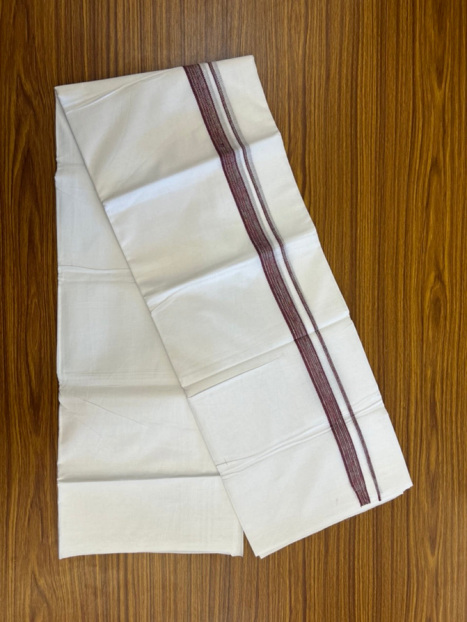 20% Discount ! Kaitharikada Balaramapuram 100% Cotton Pure White Double Rainbow Mundu/Dothi - 100x80 - 0.75 inch Maroon & Multi colour Kara 3.80 mtr (8 muzham) - 25 KK5299 THI