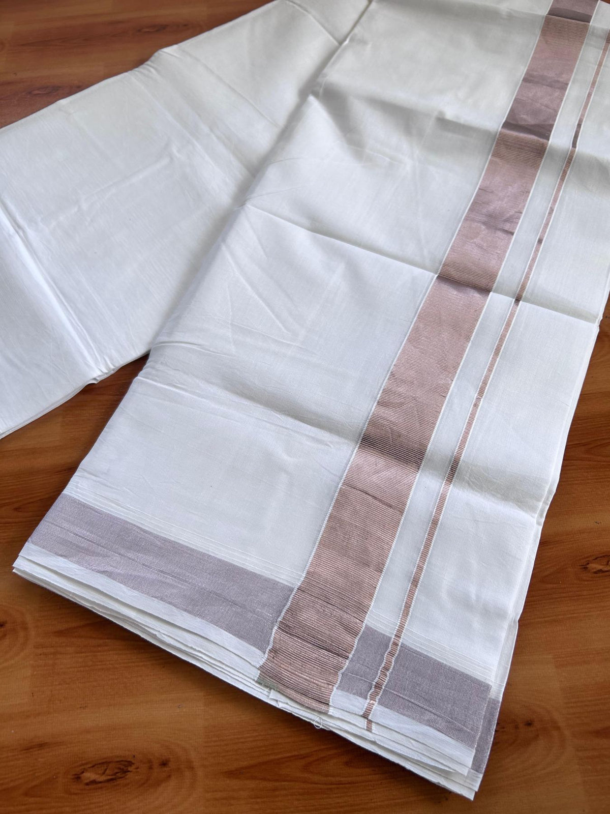 Pure White Double Mundu/Dothi - 20% Discount ! Kaitharikada Balaramapuram 100% Cotton - 100x80 - 1.5 inch Rose Pink Kasav Kara 3.90 m (8 muzham) - 11 KK5513 MC