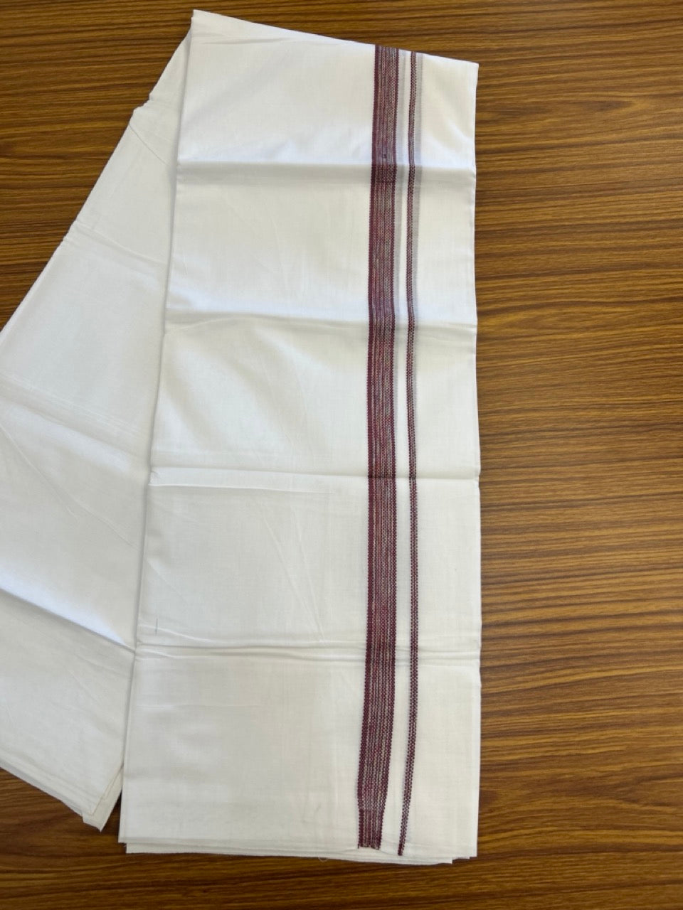 20% Discount ! Kaitharikada Balaramapuram 100% Cotton Pure White Double Rainbow Mundu/Dothi - 100x80 - 0.75 inch Maroon & Multi colour Kara 3.80 mtr (8 muzham) - 25 KK5299 THI