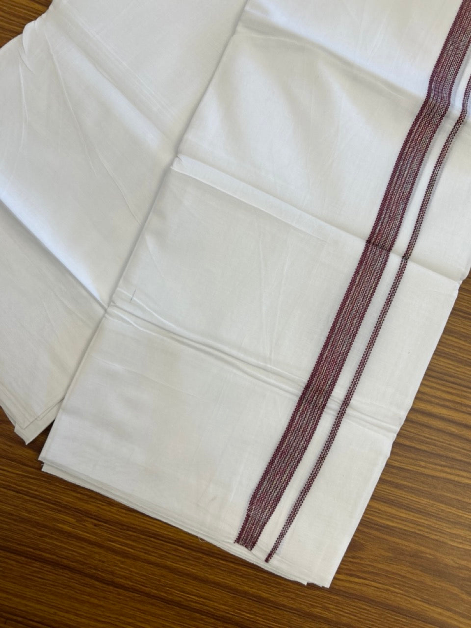 20% Discount ! Kaitharikada Balaramapuram 100% Cotton Pure White Double Rainbow Mundu/Dothi - 100x80 - 0.75 inch Maroon & Multi colour Kara 3.80 mtr (8 muzham) - 25 KK5299 THI