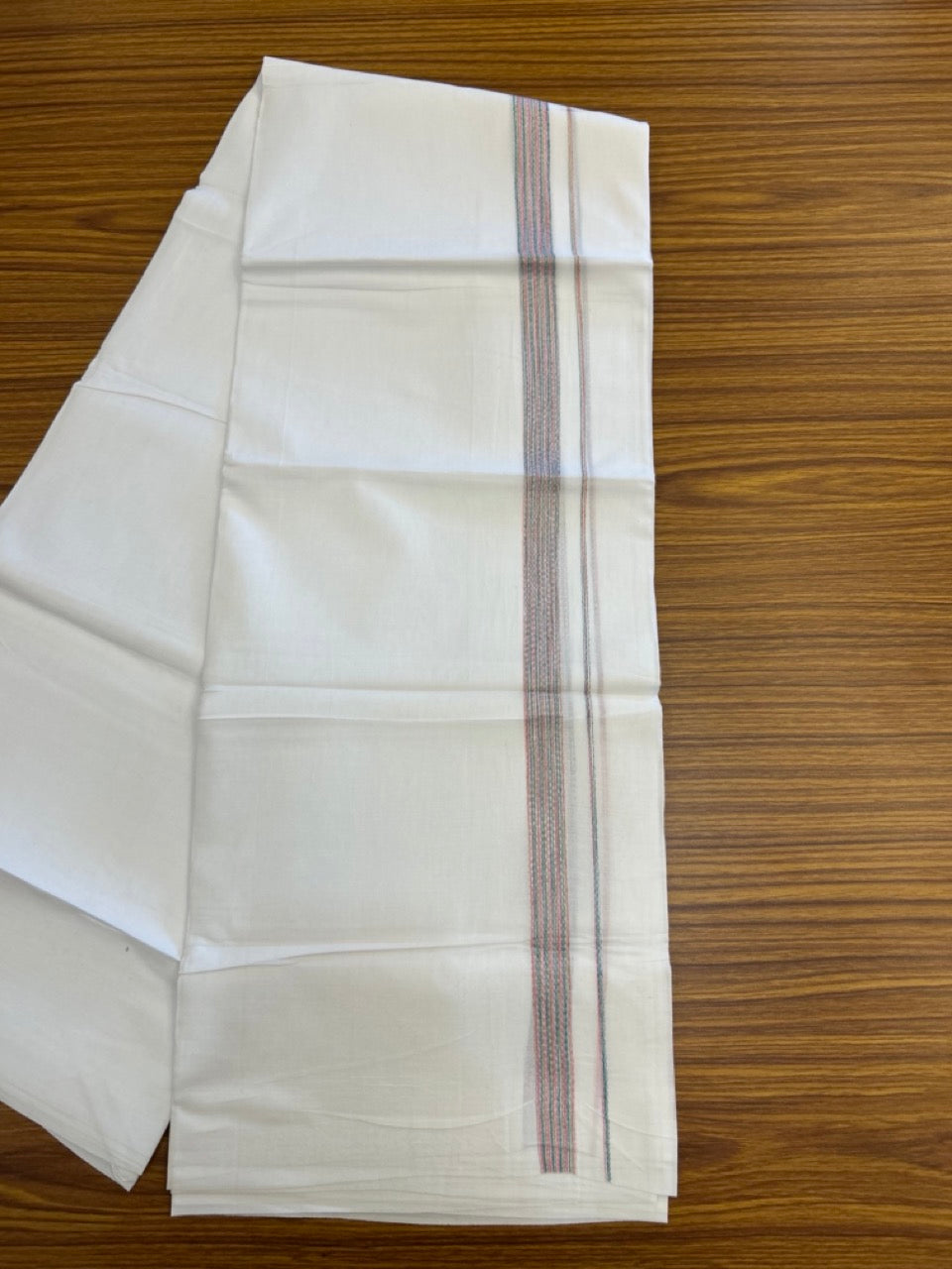20% Discount ! Kaitharikada Balaramapuram 100% Cotton Pure White Rainbow Double Mundu/Dothi - 100x80 - 0.75 inch Multi colour Kara 3.80 mtr (8 muzham) - 33 KK5299 THI