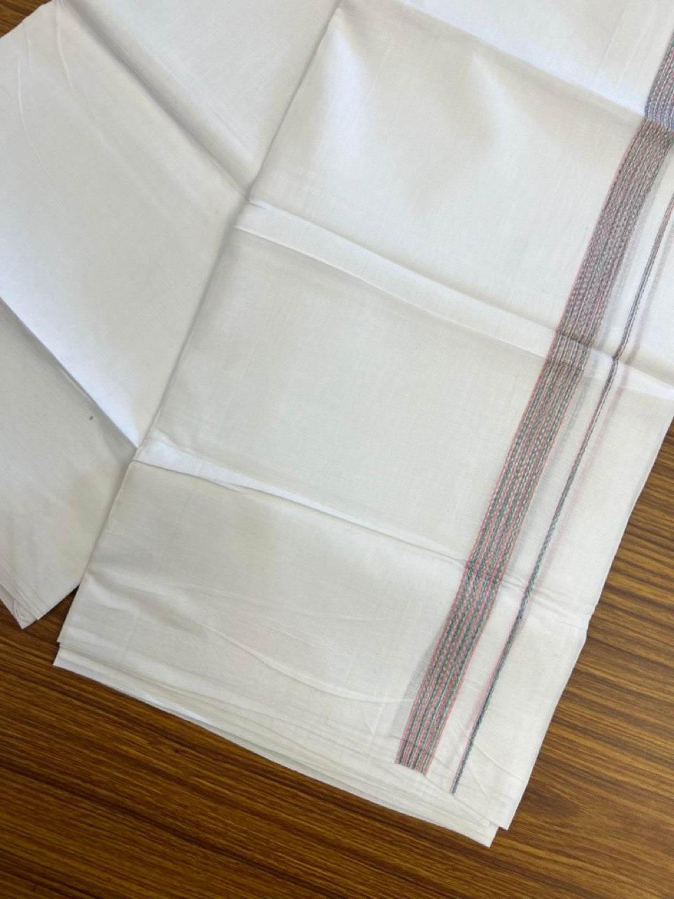 20% Discount ! Kaitharikada Balaramapuram 100% Cotton Pure White Rainbow Double Mundu/Dothi - 100x80 - 0.75 inch Multi colour Kara 3.80 mtr (8 muzham) - 33 KK5299 THI
