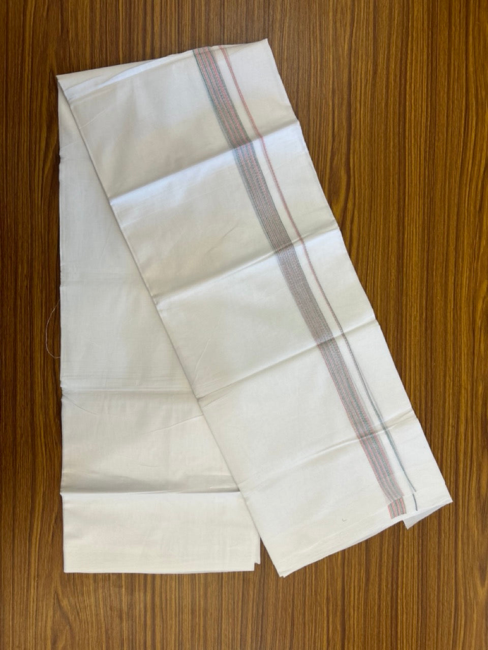 20% Discount ! Kaitharikada Balaramapuram 100% Cotton Pure White Rainbow Double Mundu/Dothi - 100x80 - 0.75 inch Multi colour Kara 3.80 mtr (8 muzham) - 34 KK5299 THI