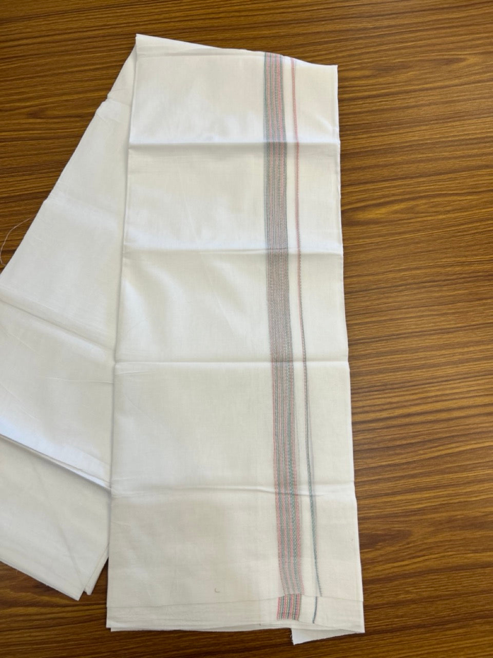 20% Discount ! Kaitharikada Balaramapuram 100% Cotton Pure White Rainbow Double Mundu/Dothi - 100x80 - 0.75 inch Multi colour Kara 3.80 mtr (8 muzham) - 34 KK5299 THI