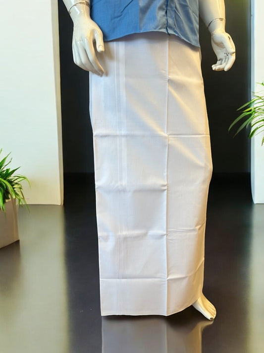 23% DISCOUNT ! KaithariKada Balaramapuram 100%  COTTON SINGLE PURE WHITE Mundu/Dhoti-100s Twisted- 0.5 inch White Kara (2 meter / 4 muzham) - 1KK5009ASH