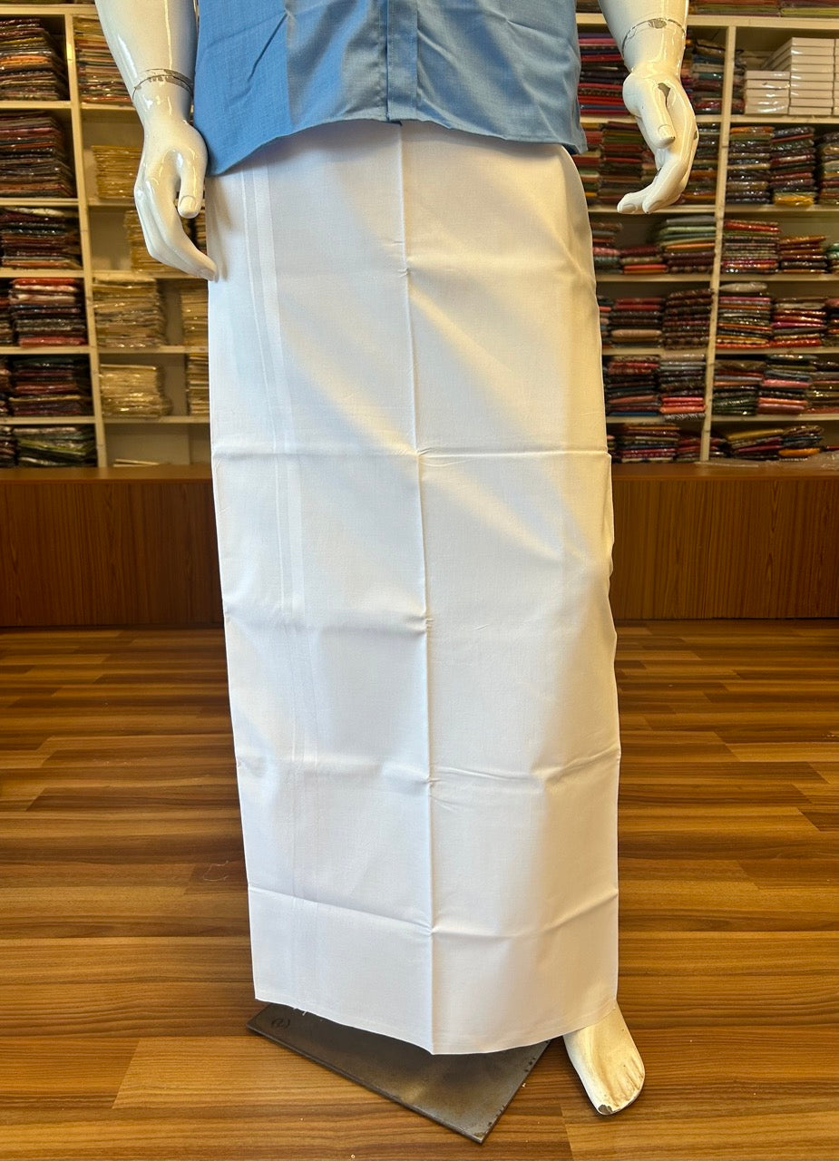 23% DISCOUNT ! KaithariKada Balaramapuram 100%  COTTON SINGLE PURE WHITE Mundu/Dhoti-100s Twisted- 0.5 inch White Kara (2 meter / 4 muzham) - 1KK5009ASH
