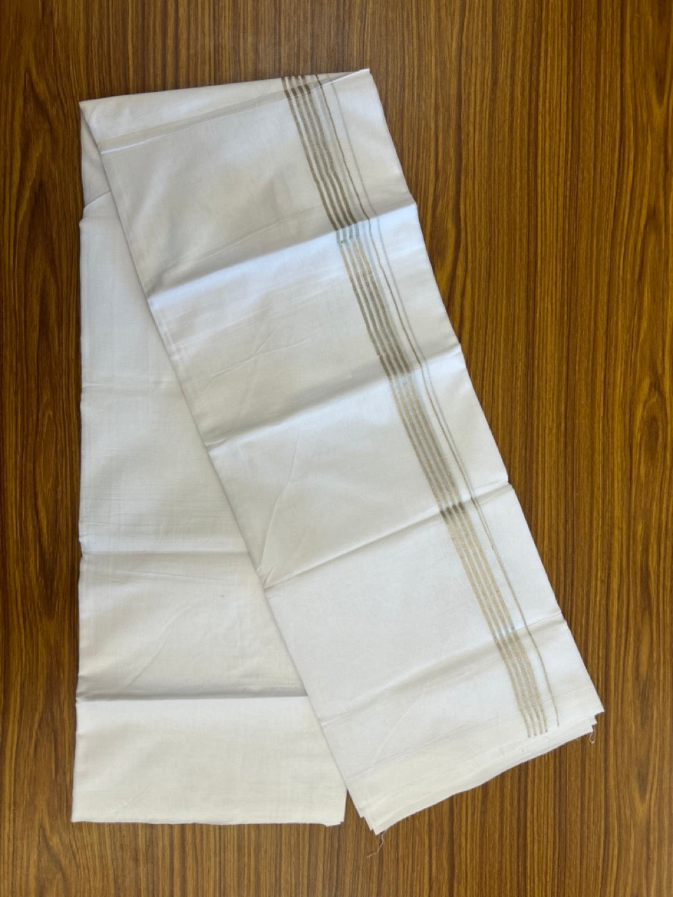 20% Discount ! Kaitharikada Balaramapuram 100% Cotton PURE WHITE Double Mundu/Dothi - 100x80 - 0.75 inch Silver Kasav Stripes Kara 3.80 mtr (8 muzham) - 41 KK5299 THI