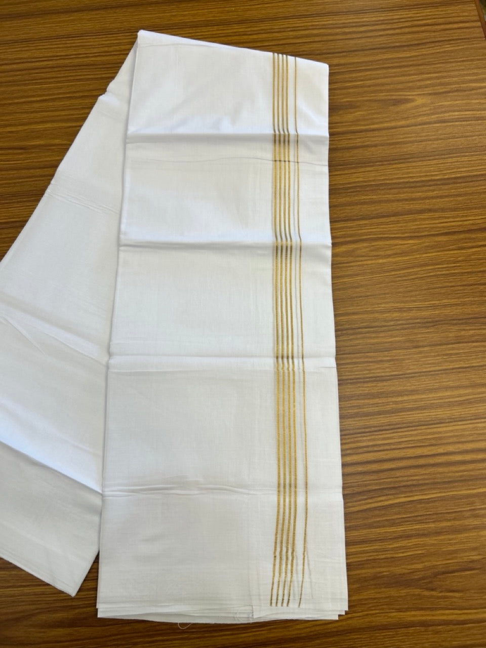 20% Discount ! Kaitharikada Balaramapuram 100% Cotton PURE WHITE Double Mundu/Dothi - 100x80 - 0.75 inch Gold Kasav Stripes Kara 3.80 mtr (8 muzham) - 42 KK5299 THI