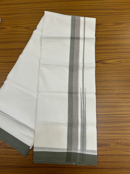 20% Discount ! Kaitharikada Balaramapuram 100% Pure Cotton Double Pure White Mundu/Dhoti - 100x80 - 1.5 inch Green & Walnut Brown Shaded Stripes Chutty 3.90 mtr (8 muzham) - 95 KK5361 PMC