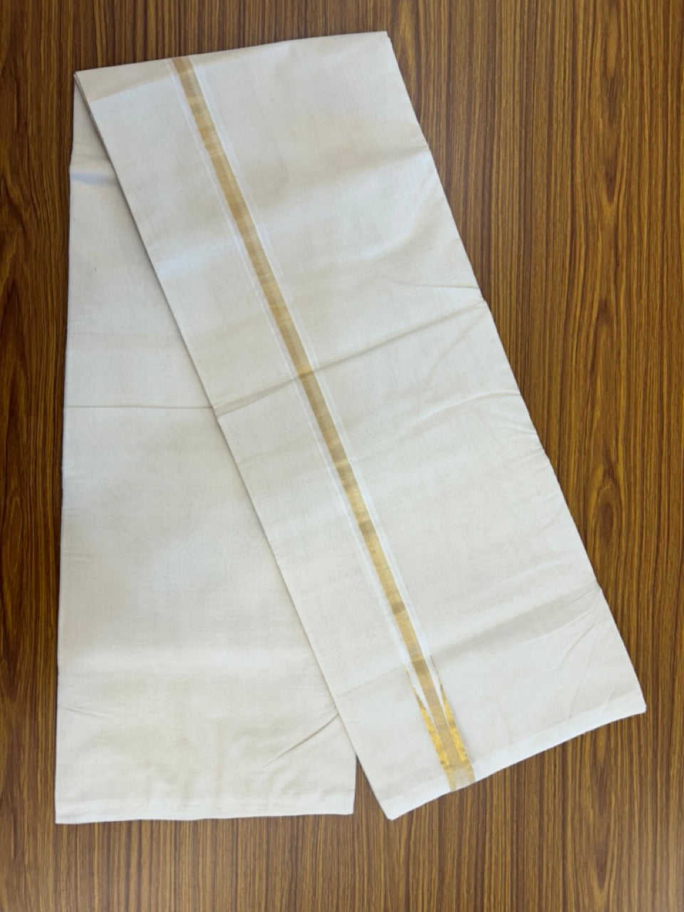 25% Discount! KaithariKada HANDLOOM MILLPAAV Balaramapuram - 100% PURE Cotton OFF White Double - (Unbleached) Mundu/Dothi - 80X90 - 1 inch Puliyilakkara Gold Kasavu chutty Kara 4 mtr (8.5 Muzham)- 51 KK5234 RAM