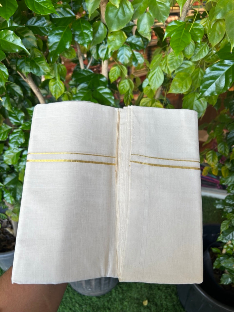 25% DISCOUNT! KaithariKada BALARAMAPURAM HANDLOOM UNAKKUPAAV - 100% PURE Cotton OFF WHITE (Unbleached) Double Mundu/Dhoti - 80X90 - 0.5 cm Kasavu thin Kara 4 mtr (8.5 Muzham) - 6KK5234 RAM
