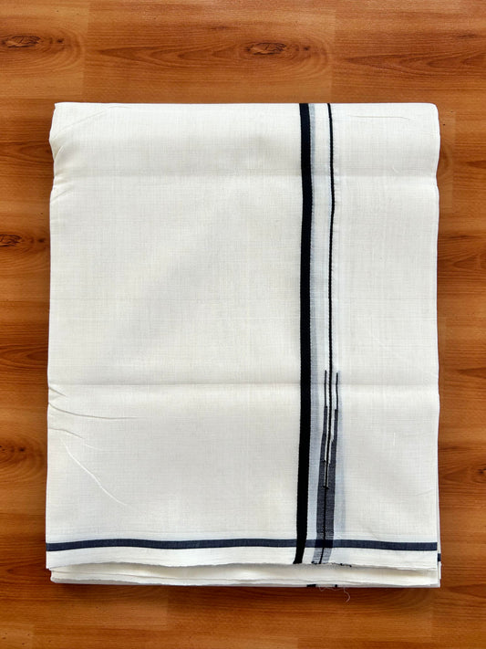 Double Off White (Unbleached) Mundu/Dhoti - 25% Discount!! KaithariKada Handloom Unakkupaav - Kerala Handloom - 100% Pure Cotton - 80x90 - 0.5 inch Black Chutty Kara 4 meter (8.5 muzham) - 15 KK5449 YAR