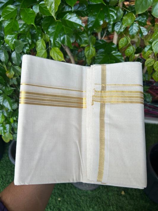 25% DISCOUNT!! KaithariKada HANDLOOM MILPAAV Balaramapuram - 100% PURE Cotton OFF White Double - (Unbleached) Mundu/Dothi - 80x90 - 1 inch Kasavu & White striped Kara - 80 KK5234 RAM