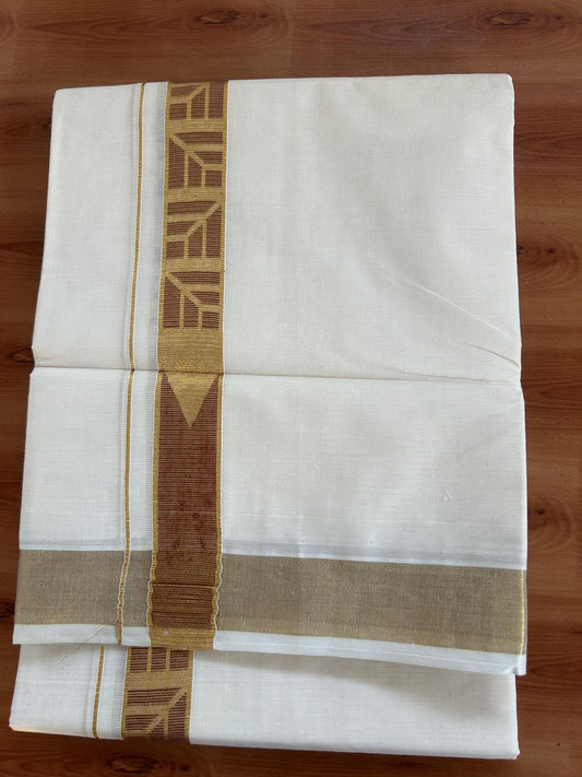 Double Off White (Unbleached) Mund/Dhoti - 20% Discount! KaithariKada Balaramapuram - Mixed Cotton (60s) - 1.5 inch Kasav Brick red Jacquard design chutty Kara 4.00 mtr (8.5 Muzham) -  24 KK5398 PMC