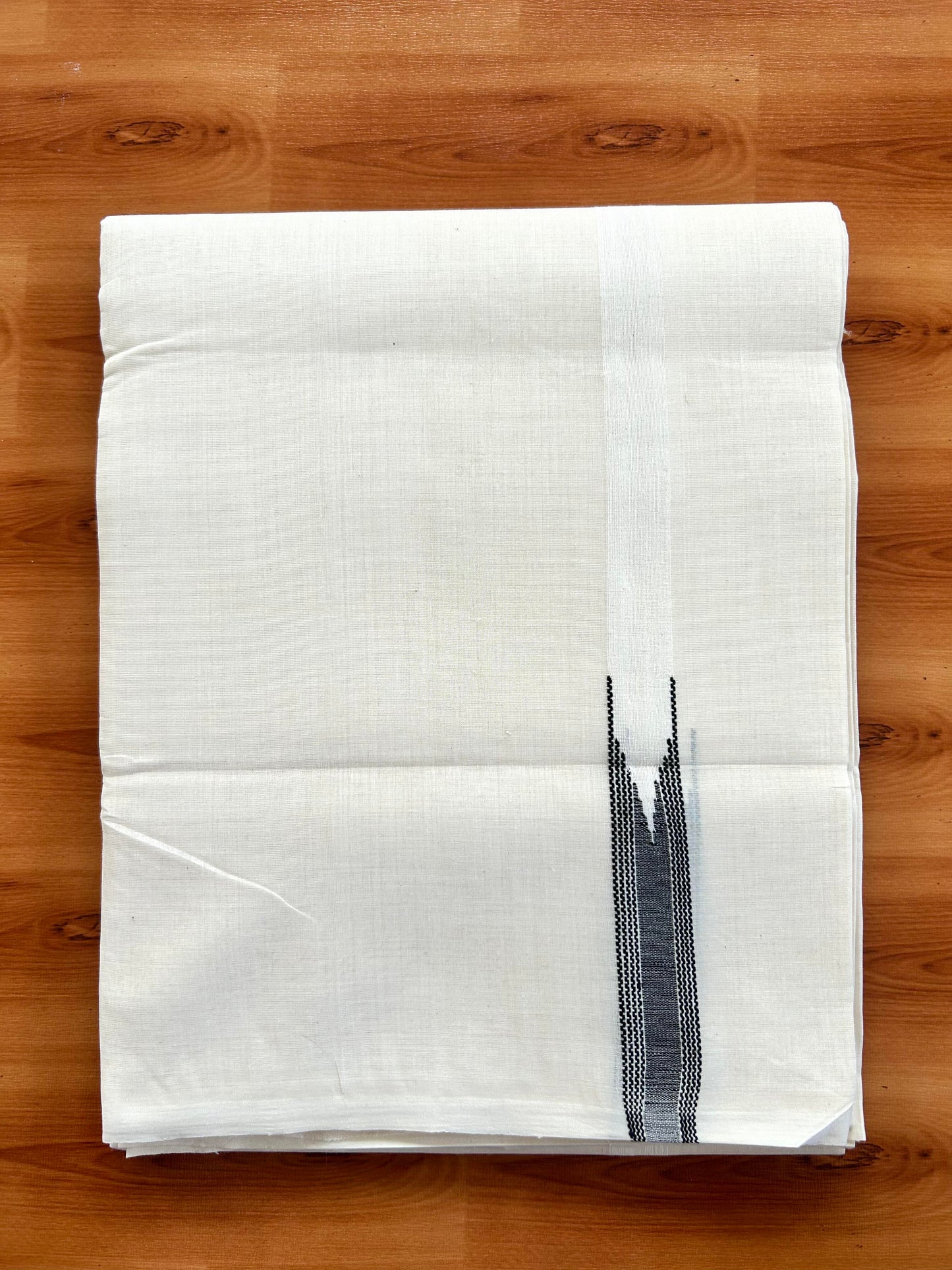 Double Off White (Unbleached) Mundu/Dhoti - 25% Discount!! KaithariKada Handloom Millpaav - Kerala Handloom - 100% Pure Cotton - 80x90 - 0.5 inch Black Striped Chutty Kara 4 meter (8.5 muzham) - 20 KK5449 YAR