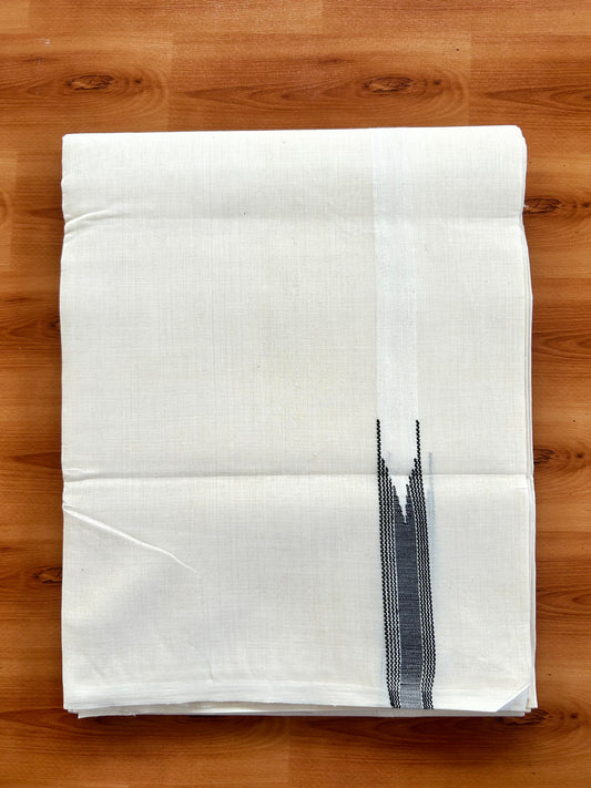 Double Off White (Unbleached) Mundu/Dhoti - 25% Discount!! KaithariKada Handloom Millpaav - Kerala Handloom - 100% Pure Cotton - 80x90 - 0.5 inch Black Striped Chutty Kara 4 meter (8.5 muzham) - 20 KK5449 YAR