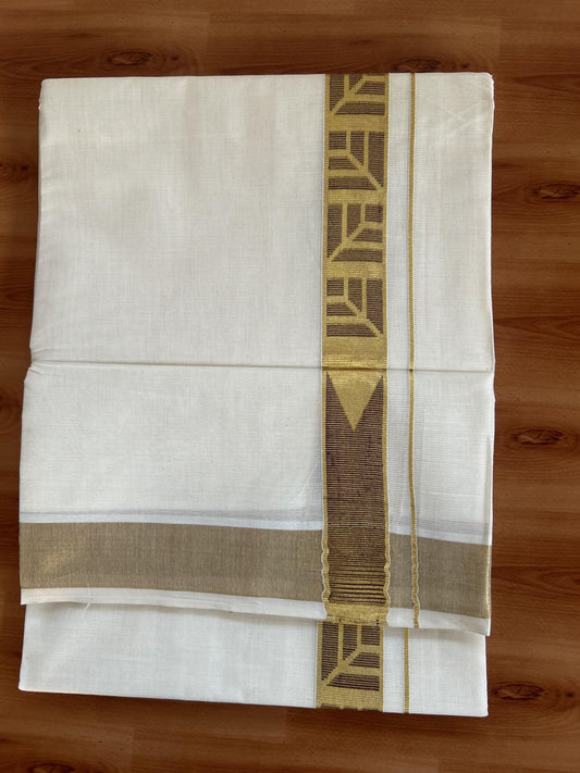 Double Off White (Unbleached) Mund/Dhoti - 20% Discount! KaithariKada Balaramapuram - Mixed Cotton (60s) - 1.5 inch Kasav Wine Purple Jacquard design chutty Kara 4.00 mtr (8.5 Muzham) -  25 KK5398 PMC