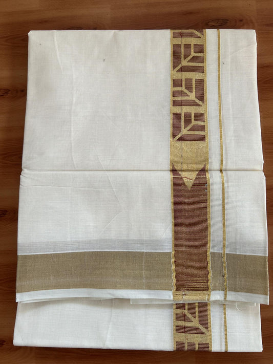 Double Off White (Unbleached) Mund/Dhoti - 20% Discount! KaithariKada Balaramapuram - Mixed Cotton (60s) - 1.5 inch Kasav Maroon Jacquard design chutty Kara 4.00 mtr (8.5 Muzham) -  23 KK5398 PMC