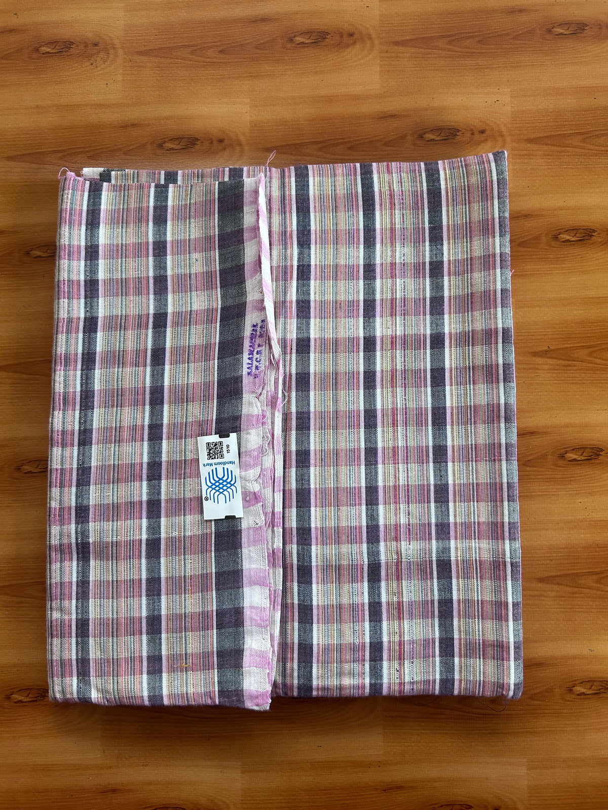 Kerala Handloom - Signature Kaitharikada - 100% Pure Cotton - 2/60sX40s Twisted Thread - Handloom Single Mundu/Dhoti - Multi colour Check Body  - 2.30 mtr - 46 KK8080 KAL
