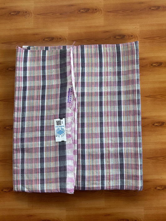 Kerala Handloom - Signature Kaitharikada - 100% Pure Cotton - 2/60sX40s Twisted Thread - Handloom Single Mundu/Dhoti - Multi colour Check Body  - 2.30 mtr - 46 KK8080 KAL