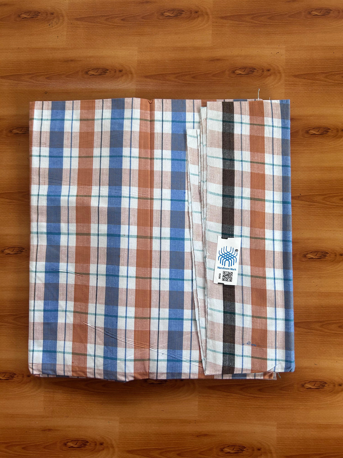 Kerala Handloom - Signature Kaitharikada - 100% Pure Cotton - 2/60sX40s Twisted Thread - Handloom Single Mundu/Dhoti - Blue Brown & Multi colour Check Body  - 2.40 mtr - 47 KK8080 KAL