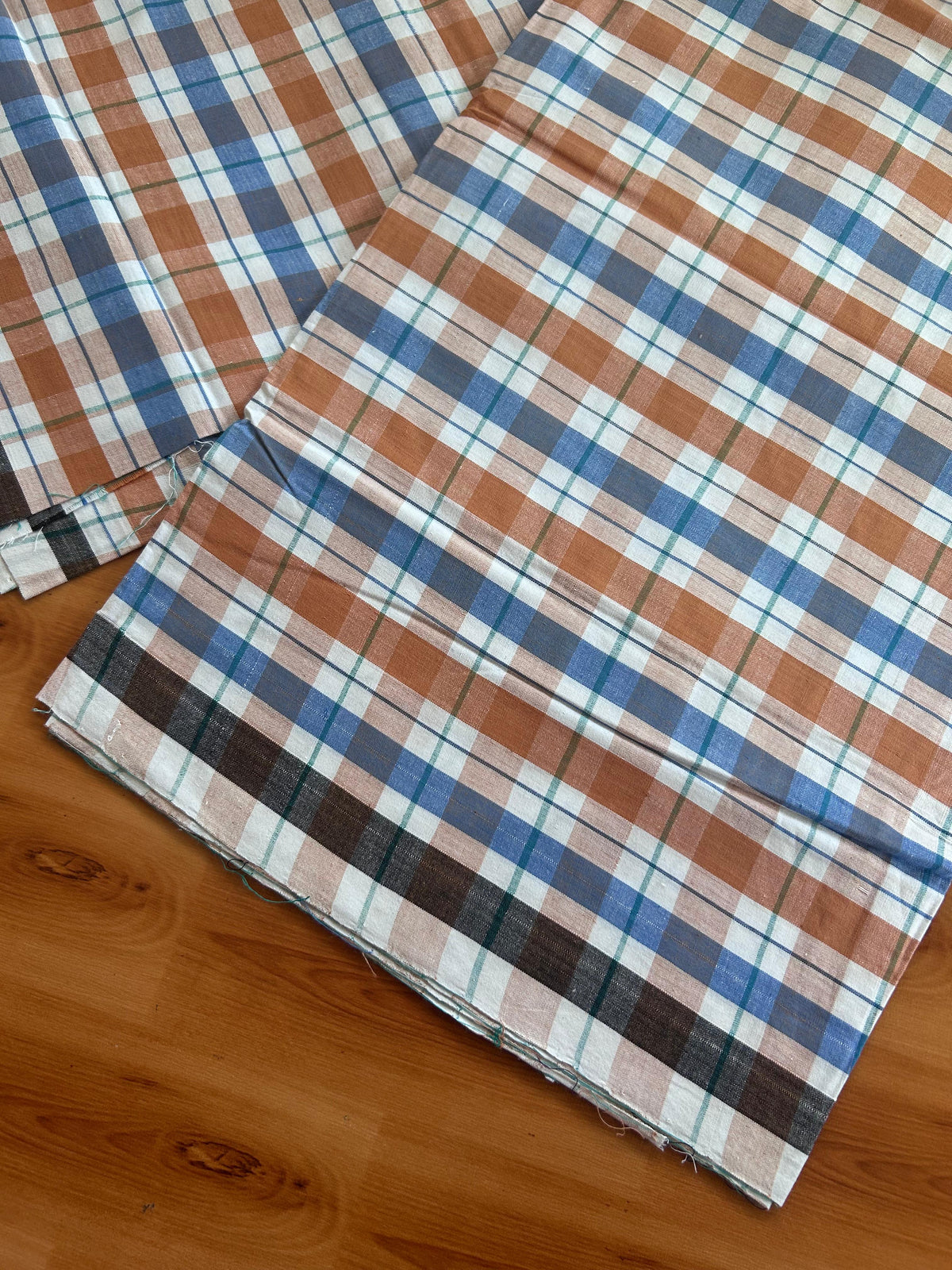 Kerala Handloom - Signature Kaitharikada - 100% Pure Cotton - 2/60sX40s Twisted Thread - Handloom Single Mundu/Dhoti - Blue Brown & Multi colour Check Body  - 2.40 mtr - 47 KK8080 KAL