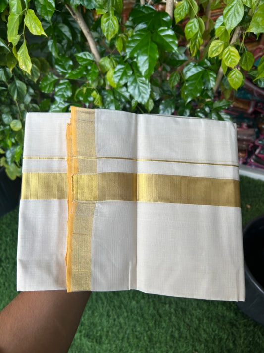 25% Discount!! KaithariKada Handloom Millpaav Balaramapuram - 100% PURE Cotton OFF WHITE  (Unbleached) Neriyath - 80x90 - 3.5 cm Kasavu Kara - 88 KK5234 RAM