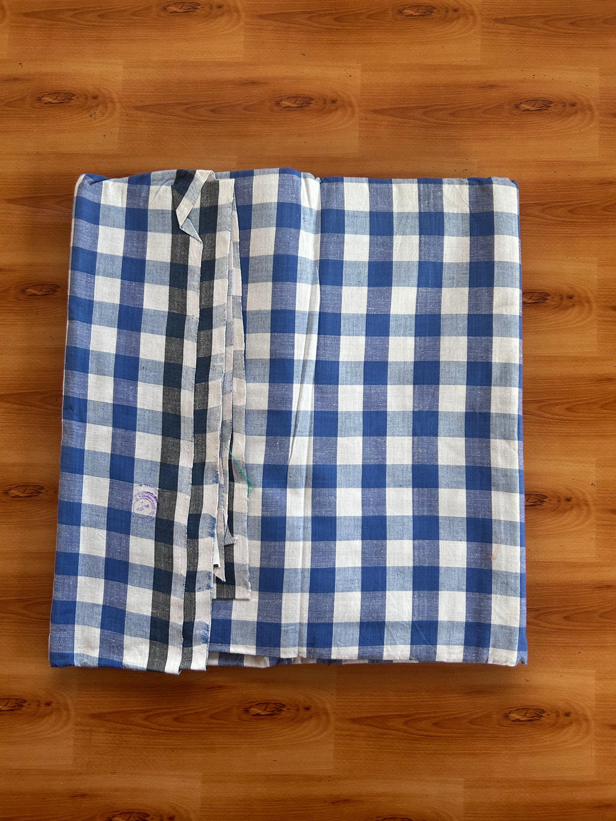 Kerala Handloom - Signature Kaitharikada - 100% Pure Cotton - 2/60sX40s Twisted Thread - Handloom Single Mundu/Dhoti - Blue & White Check Body  - 2.45 mtr - 48 KK8080 KAL