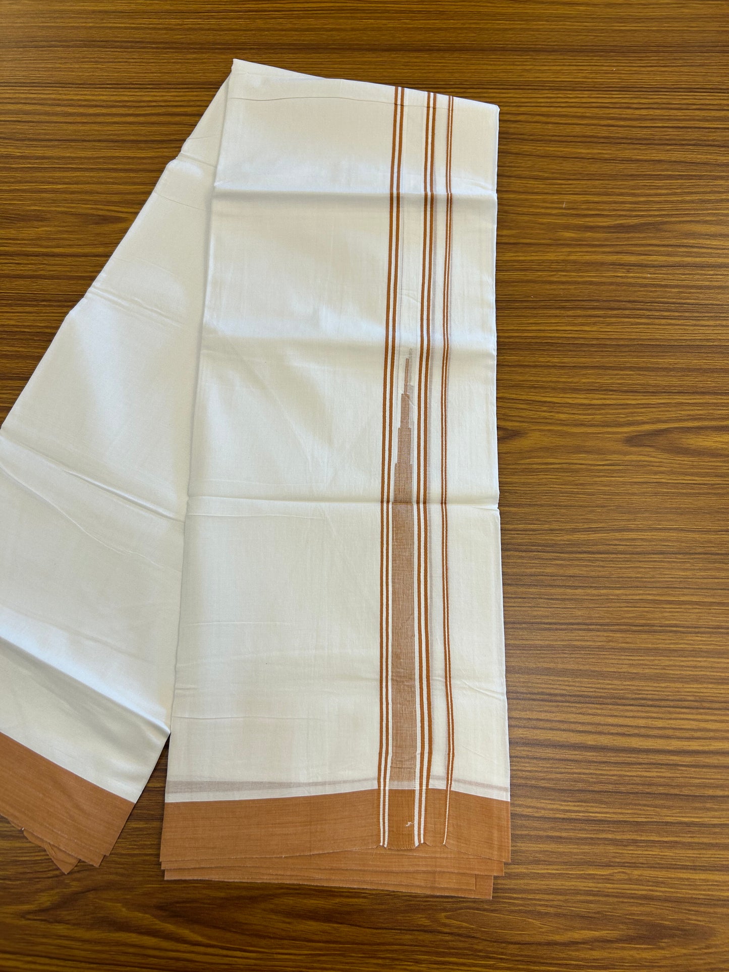20% Discount ! Kaitharikada Balaramapuram 100% Pure Cotton Double Pure White Mundu/Dhoti - 100x80 - 1.25 inch Orange Brown shaded striped Temple chutty 3.90 mtr (8.5 muzham) - 123 KK5361 PMC